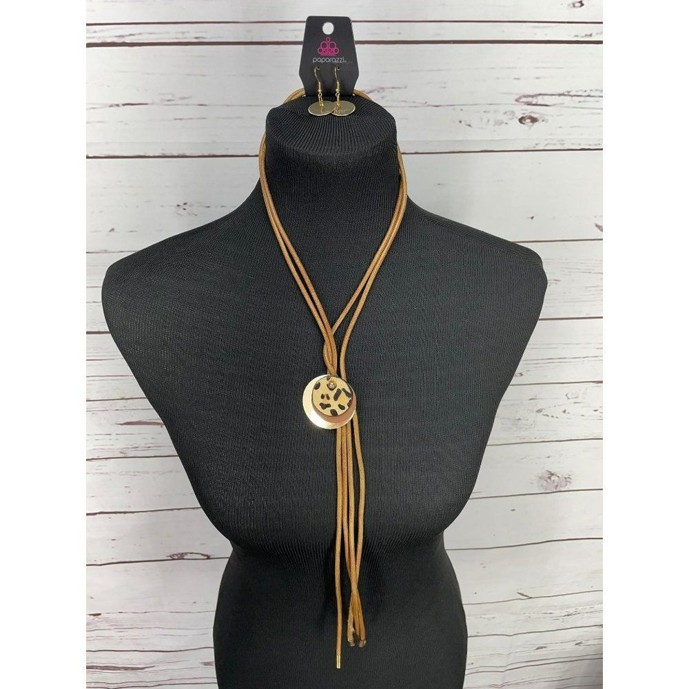 I’m Feline Good Women's Brown LOP Paparazzi Cheetah Necklace And Earring Set